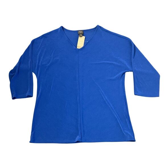 Chico’s Travelers Blue Textured Knit VNeck 3/4 Sleeve Top Womens Plus Size 2 NWT - Picture 6 of 6